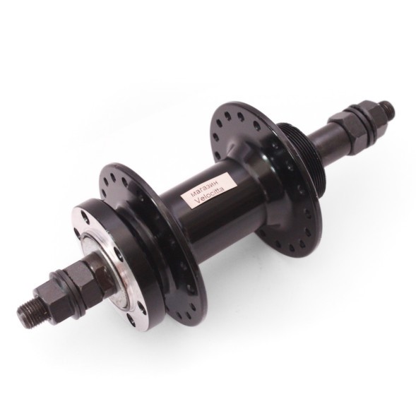 Велосипедная втулка A208R black, задняя, ось 3/8&amp;quot;х135x175 мм, алюминиевая, под диск 6 болтов, под трещотку, на гайках, 36 отверстий, инд.упак.