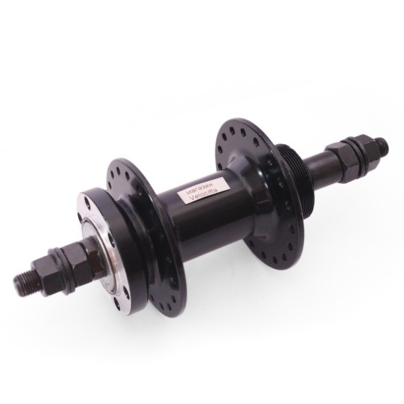 Велосипедная втулка A208R black, задняя, ось 3/8&amp;quot;х135x175 мм, алюминиевая, под диск 6 болтов, под трещотку, на гайках, 36 отверстий, инд.упак.