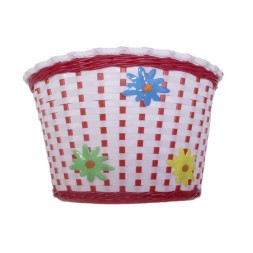 Велокорзина Hualong BS-02x4-12-RWH, детская, 12&amp;quot;-16&amp;quot;, передняя, 235х165х155 мм, пластиковая, плетёная, красно-белая