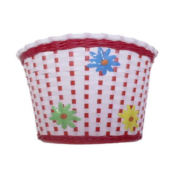 Велокорзина Hualong BS-02x4-12-RWH, детская, 12&amp;quot;-16&amp;quot;, передняя, 235х165х155 мм, пластиковая, плетёная, красно-белая