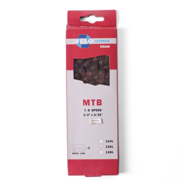 Цепь велосипедная Velo 1/2&amp;quot;x3/32&amp;quot;, для 7-8 скоростей, 116 звеньев, с замком