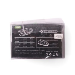 Фара велосипедная KMS, передняя, с сигналом, USB, CREE LED, 250lm/140db, 3 функции, влагозащита, комплект батареек, зеленый