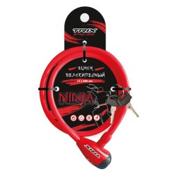 Замок велосипедный Trix GK101.315-Ninja, детский, с ключами 12×800 мм, красный