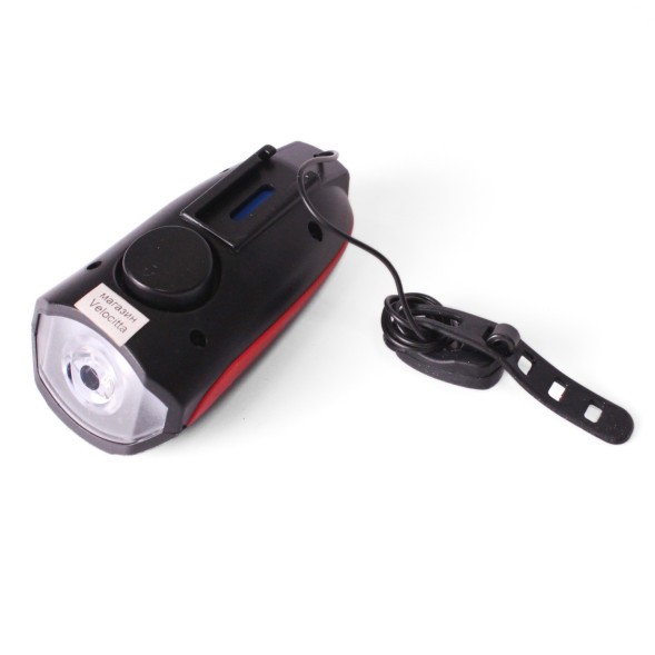 Фара велосипедная KMS, передняя, с выносным сигналом, USB, CREE LED, 250lm/140db, 3 функции, аккумулятор, комплект батареек, красный