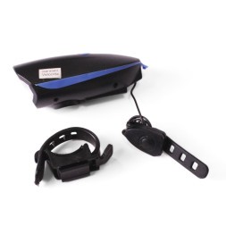 Фара велосипедная KMS, передняя, с сигналом, USB, CREE LED, 250lm/140db, 3 функции, влагозащитный, с батарейками, синий