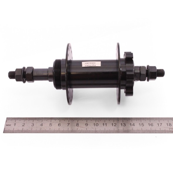 Веловтулка задняя 44 R, ось 3/8&amp;quot;х135x175 мм, стальная, Disk, под трещотку, с гайками, 36 отверстий, черная