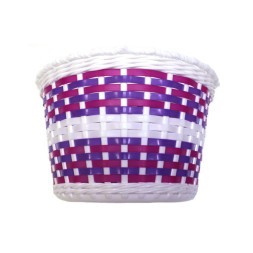 Велокорзина Hualong BS-TX-01x2-12-WHBU, детская, 12&amp;quot;-16&amp;quot;, крепление на руль, 235х165х155 мм, пластиковая, плетёная, бело-бордово-фиолетовая