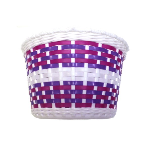 Велокорзина Hualong BS-TX-01x2-12-WHBU, детская, 12&amp;quot;-16&amp;quot;, крепление на руль, 235х165х155 мм, пластиковая, плетёная, бело-бордово-фиолетовая