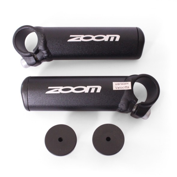 Рога на велоруль Zoom A27, 100 мм, алюминий, Lock On, черный, блистер