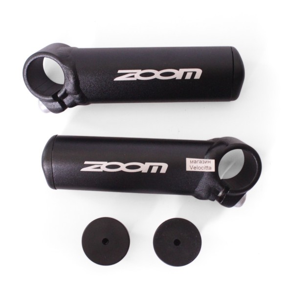 Рога на велоруль Zoom A27, 100 мм, алюминий, Lock On, черный, блистер