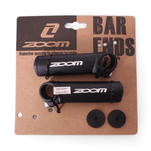 Рога велосипедные Zoom MT-A27, 100 мм, алюминиевые, Lock On, черный, блистер