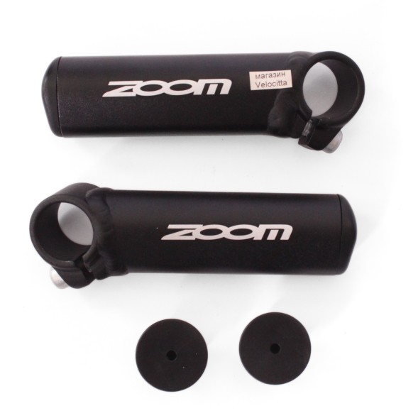 Рога велосипедные Zoom MT-A27, 100 мм, алюминиевые, Lock On, черный, блистер