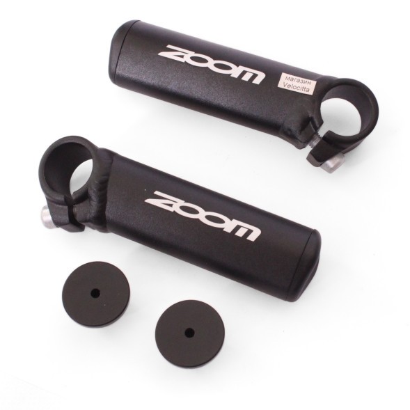 Рога велосипедные Zoom MT-A27, 100 мм, алюминиевые, Lock On, черный, блистер