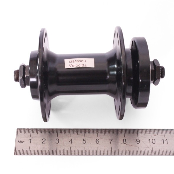 Втулка велосипедная A208FBQ, передняя, ось 3/8&amp;quot;х100x108 мм, алюминиевая, под диск 6 болтов, с эксцентриком, 36H, на промподшипниках, б/уп.