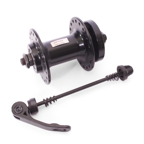 Втулка велосипедная A208FBQ, передняя, ось 3/8&amp;quot;х100x108 мм, алюминиевая, под диск 6 болтов, с эксцентриком, 36H, на промподшипниках, б/уп.