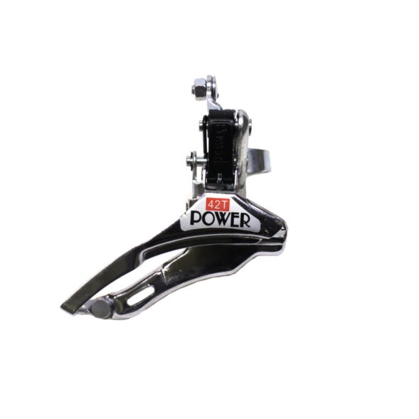 Переключатель передний Power FD-10TD, под 15-21 скор., макс. размер звезды 42 зубов, нижняя тяга, торг. уп.