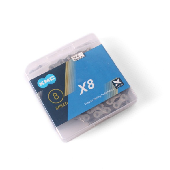 Велосипедная цепь KMC (Х8), 1/2 x 3/32, 116L, 8 скор., с замком, (аналоговый завод), в коробке