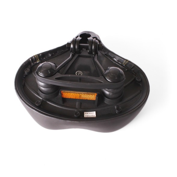 Седло велосипедное, широкое,  250x260 мм, пружины закрытого типа, с замком и катафотом, черное