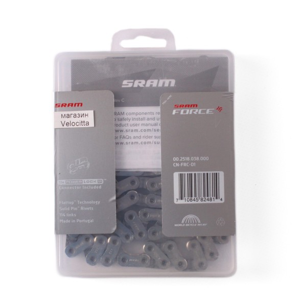 Цепь велосипедная Sram Force AXS, 12 скоростей, 114 звеньев, silber Flattop