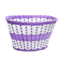 Велокорзина Hualong BS-02x3-20-WHBU, для детского велосипеда 20&amp;quot;, крепление на руль, 270x200x170 мм, пластиковая, плетёная, фиолетово-белая