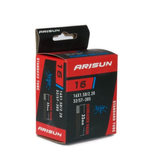 Велокамера Arisun Standard U010301, 16&amp;quot;x1.50/2.20 (32/57-305), AV 33 мм, бутиловая 0.9 мм, Черный