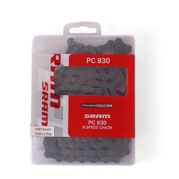 Цепь велосипедная Sram PC-830, PowerLink, 8 скоростей, 114 звеньев, с замком
