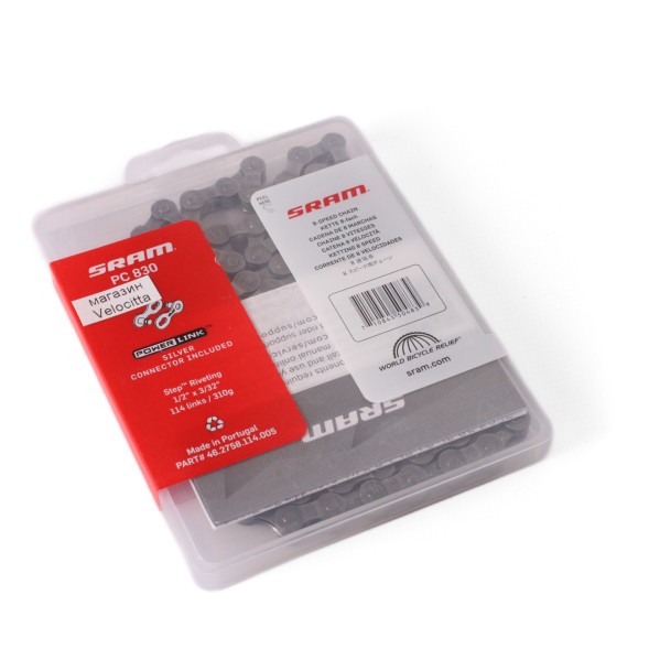 Цепь велосипедная Sram PC-830, PowerLink, 8 скоростей, 114 звеньев, с замком