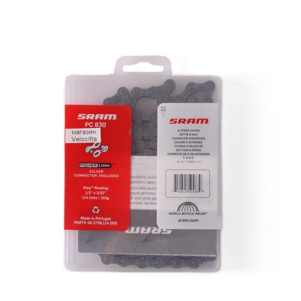 Цепь велосипедная Sram PC-830, PowerLink, 8 скоростей, 114 звеньев, с замком