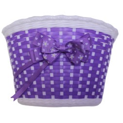 Корзина Hualong BS-01x11-20-WHBU &amp;quot;Лаванда&amp;quot;, для детского велосипеда 20&amp;quot;, на руль, 270x200x170 мм, пластиковая, плетёная, бело-фиолетовая