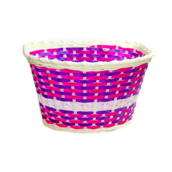 Велокорзина Hualong BS-01x2-20-WHBU, детская, размер 20&amp;quot;, передняя, 270x200x170 мм, пластиковая, плетёная, бело-бордово-фиолетовая