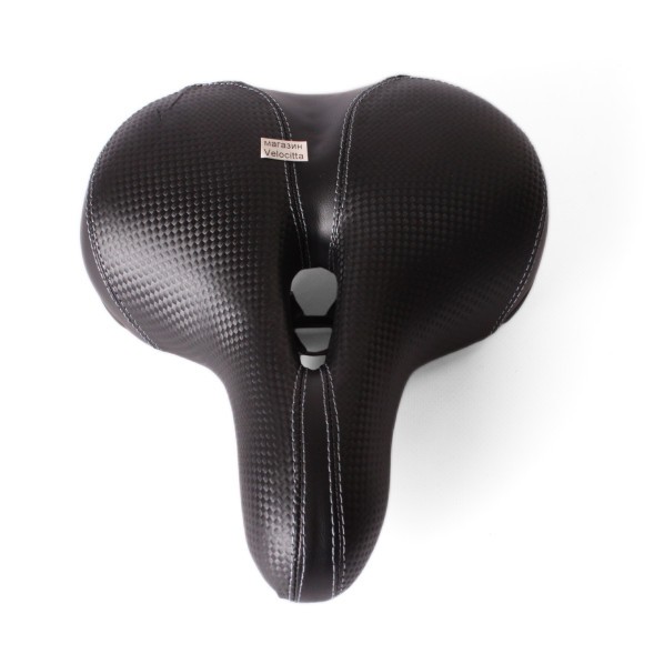 Седло велосипедное ALLTime &amp;quot;Комфорт&amp;quot; 210x250 мм, с закрытыми пружинами, с отверстием, прошитое, под карбон, черное