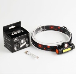 Фара передняя Master-K, фонарь налобный, 1200 mAh, 800 Lm, USB кабель, 4 Вт, 3 режима освещения, Black