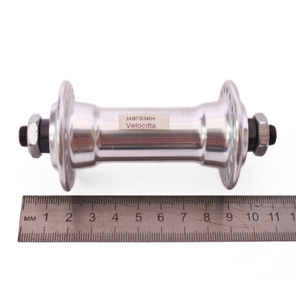 Втулка передняя A201FQ, ось 3/8&amp;quot;х100x108 мм, алюминиевая, под V-брейк, с эксцентриком, 36 отверстий, серебристая