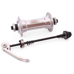 Втулка передняя A201FQ, ось 3/8"х100x108 мм, алюминиевая, под V-брейк, с эксцентриком, 36 отверстий, серебристая