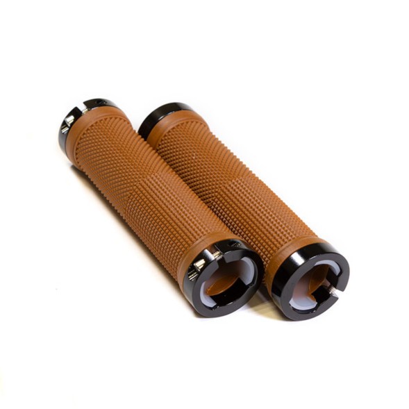 Грипсы велосипедные Hualong HL-G201-Brown-Black, резиновые, 130 мм, алюминиевые фиксаторы, с заглушками, б/уп.