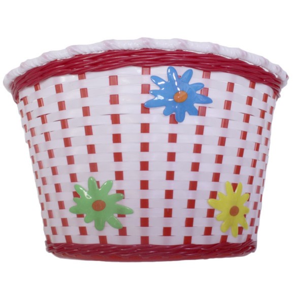 Корзина велосипедная Hualong BS-02x4-20-RWH, детская, 20&amp;quot;, крепление на руль, 270х200х170 мм, пластиковая, плетёная, красно-белая