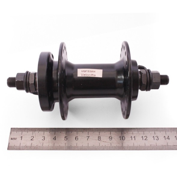 Втулка велосипедная A208F black, передняя, ось 3/8&amp;quot;х100x140 мм, алюминиевая, под Disc 6 болтов, на гайках, 36 отверстий, торг. уп.