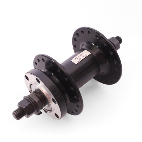 Втулка велосипедная A208F black, передняя, ось 3/8&amp;quot;х100x140 мм, алюминиевая, под Disc 6 болтов, на гайках, 36 отверстий, торг. уп.