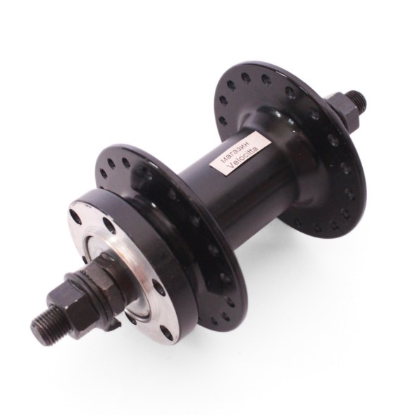 Втулка велосипедная A208F black, передняя, ось 3/8&amp;quot;х100x140 мм, алюминиевая, под Disc 6 болтов, на гайках, 36 отверстий, торг. уп.