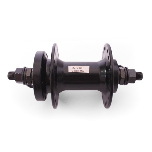 Втулка велосипедная A208F black, передняя, ось 3/8&amp;quot;х100x140 мм, алюминиевая, под Disc 6 болтов, на гайках, 36 отверстий, торг. уп.