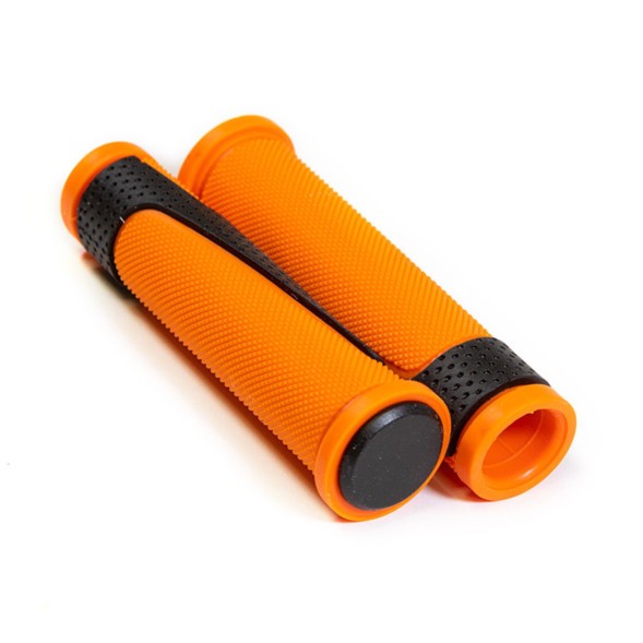 Грипсы велосипедные Hualong HL-G305-Black-Orange, 130 мм, 2-х компонентные, с заглушками, торг. уп.