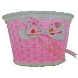 Корзина Hualong BS-01x8-20-WHP, для детского велосипеда 20&amp;quot;, передняя, 270х200х170 мм, пластик, плетёная, розово-белая