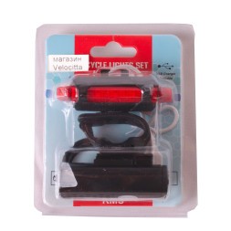 Комплект фонарей для велосипеда KMS, передний+задний, 1/1 LED, 50 Lum. 3/4 реж, АКБ, чёрный