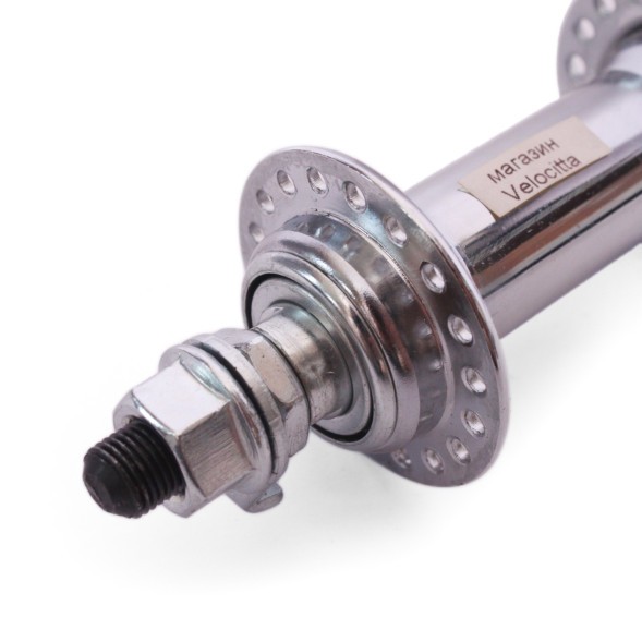 Втулка передняя 16 F, ось 3/8&amp;quot;х100x140 мм, стальная, под V-брейк, на гайках, 36 отверстий, хромированная