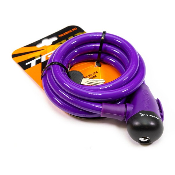 Замок противоугонный Trix GK102.314-PURPLE, с ключами 12×1500 мм, трос стальной, в пластиковой оболочке, фиолетовый