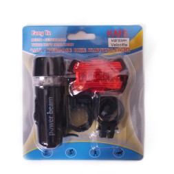 Комплект освещения велосипедный Power Beam WJ-101, 5 LED, передняя + стоп задний красный, блистер