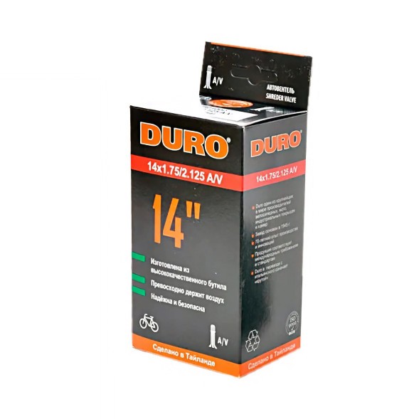 Велокамера Duro 14x1.75/2.125, бутиловая резина, автониппель, AV, черный