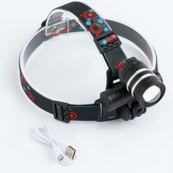 Фара передняя, с креплением на руль, 2 COB LED, фонарь налобный, USB кабель, аккумулятор 1200 mAh, настраиваемый ZOOM, черный