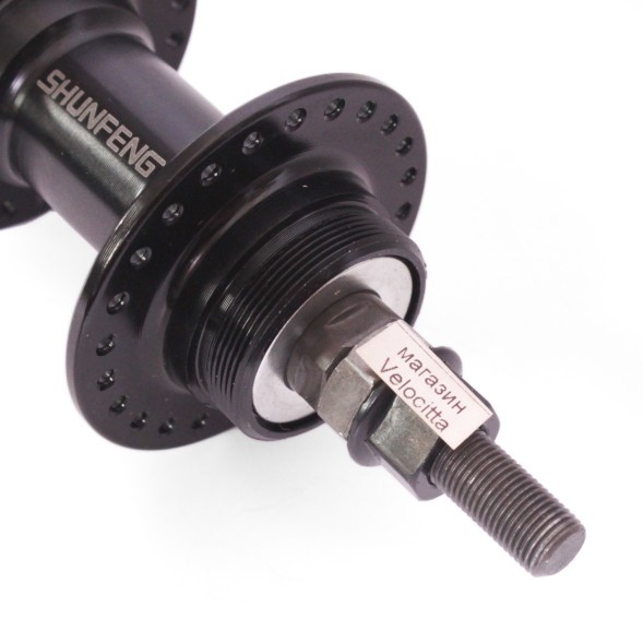 Втулка задняя Shunfeng SF-A209 R, BMX, алюминиевая, под трещотку, на гайках, 48 отверстий , ось 3/8&amp;quot;x114x175 мм, б/уп.