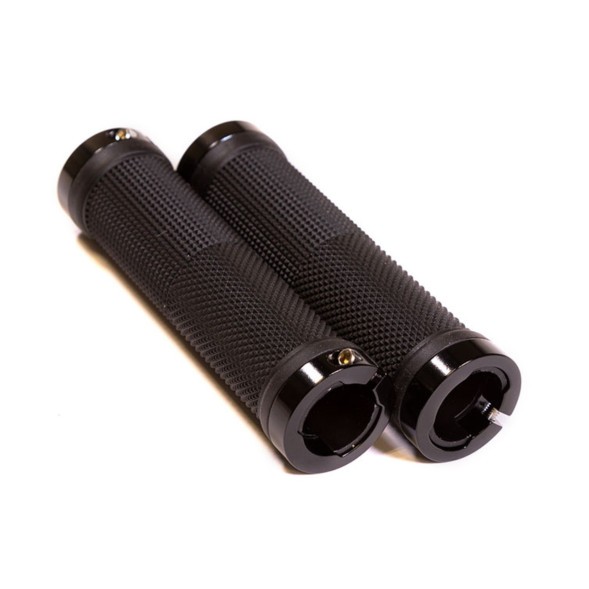 Грипсы на руль Hualong HL-G201-Black-Black, 130 мм, резиновые, 2-х компонентные, алюминиевые фиксаторы, с заглушками, торг. уп.